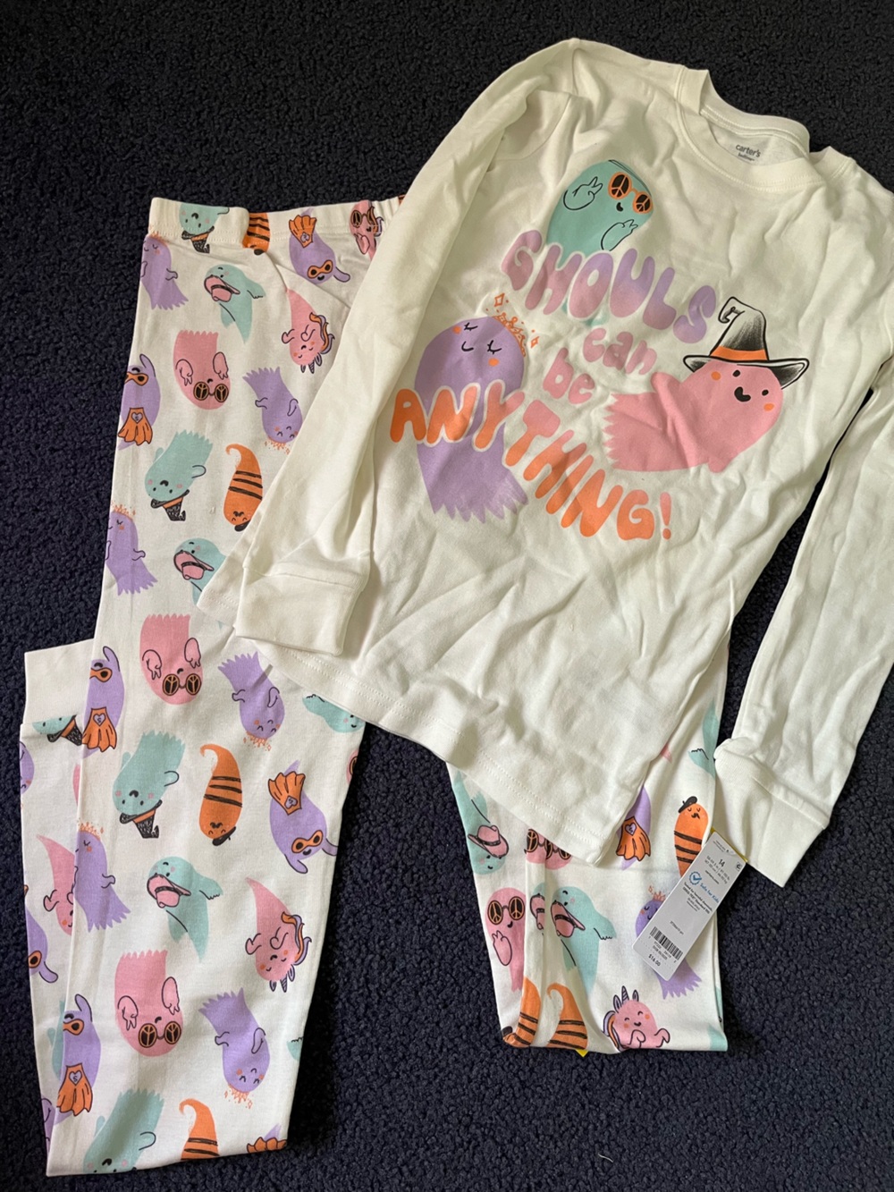 Carter's White Kids Pajama Set with Pastel Ghosts - Pink, Purple, Mint, Orange